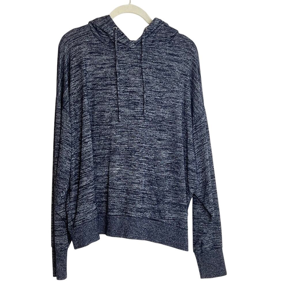 Gap Womens Hoodie Sweater Large Navy Blue Gray Marled Knit Pullover Long Sleeve